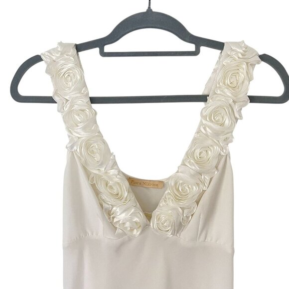 Flora Nikrooz S Chiffon Satin Nightgown Rosette Strap Back Tie Bridal Negligee - Picture 4 of 8